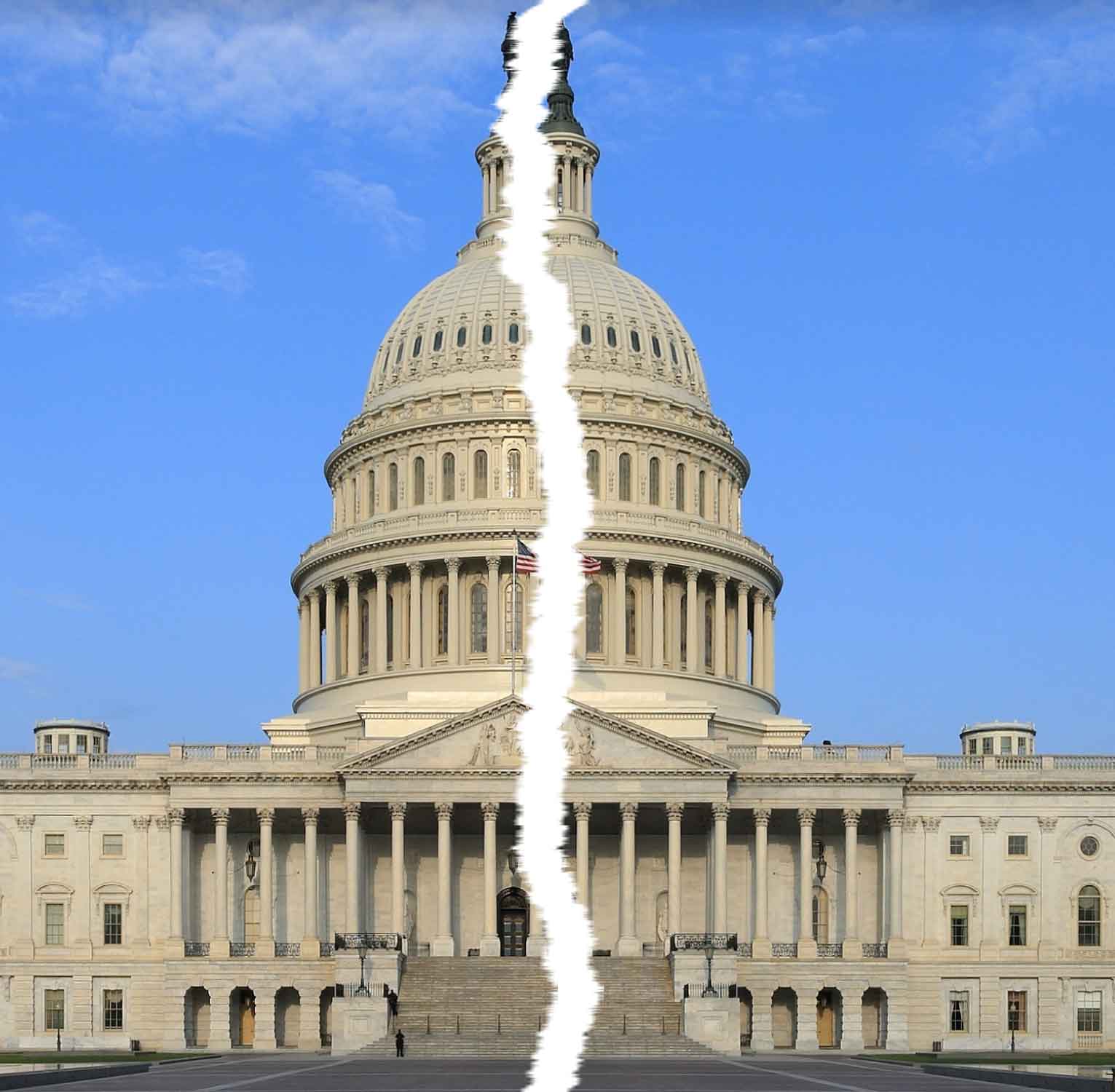 Graphic of the US capitol ripped in half