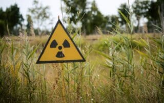 ISO radiation sign among tall grass