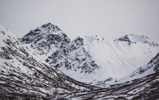 Snow covered mountain range in Alaska